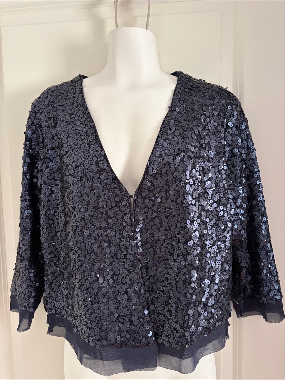 Holly & Whyte by Lindex Navy Sequin V-Neck Cape Jacket